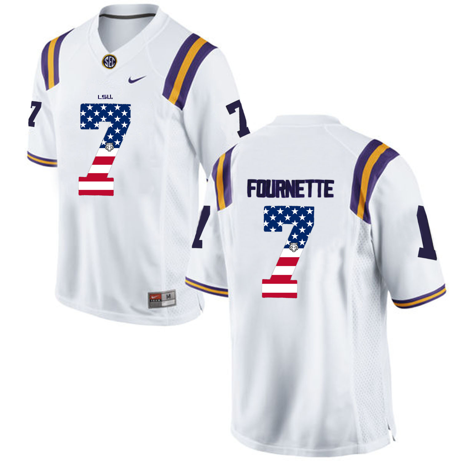 US Flag Fashion  Men LSU Tigers Leonard Fournette #7 College Football Limited Jersey  White->->NCAA Jersey